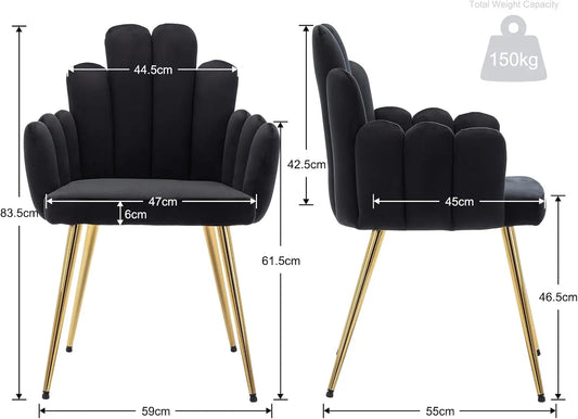 Sedie da pranzo Chairus, set da 2, sedie da cucina in velluto con gambe dorate, design unico a forma di conchiglia, schienale e braccioli confortevoli, gambe dorate eleganti, velluto delicato sulla pelle, ideali per sala da p
