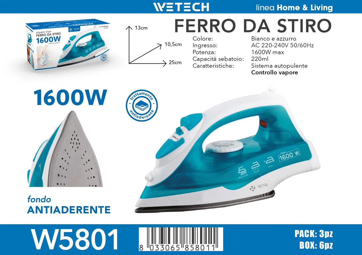 Ferro da Stiro Elettrico Portatile Mini, Ferro a Vapore per Vestiti, Ferro Regolabile con Piastra in Ceramica, Modelli W5801, W5802, W5803, W5804, W5806