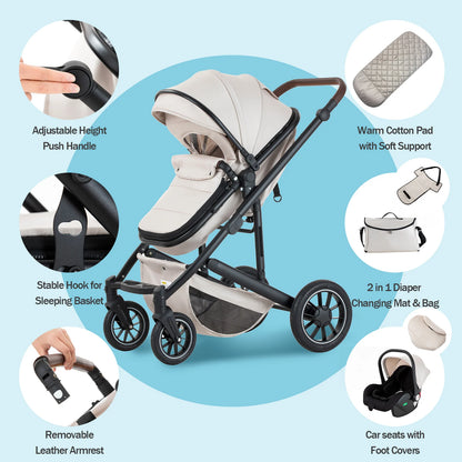 Lussuoso passeggino da viaggio portatile 3 in 1 Carrello pieghevole in alluminio ad alto paesaggio Carrozzina a quattro ruote per neonato