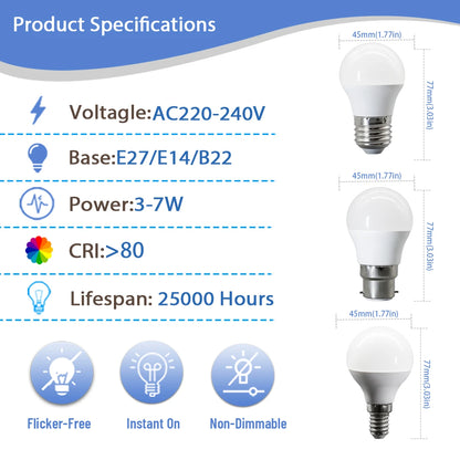 Confezione da 1-12 Lampadine LED E14 E27 B22 di Alta Qualità, AC 220V 240V 3W-7W 80lm/w, Mini Lampadina Senza Sfarfallio 3000K 4000K 6000K