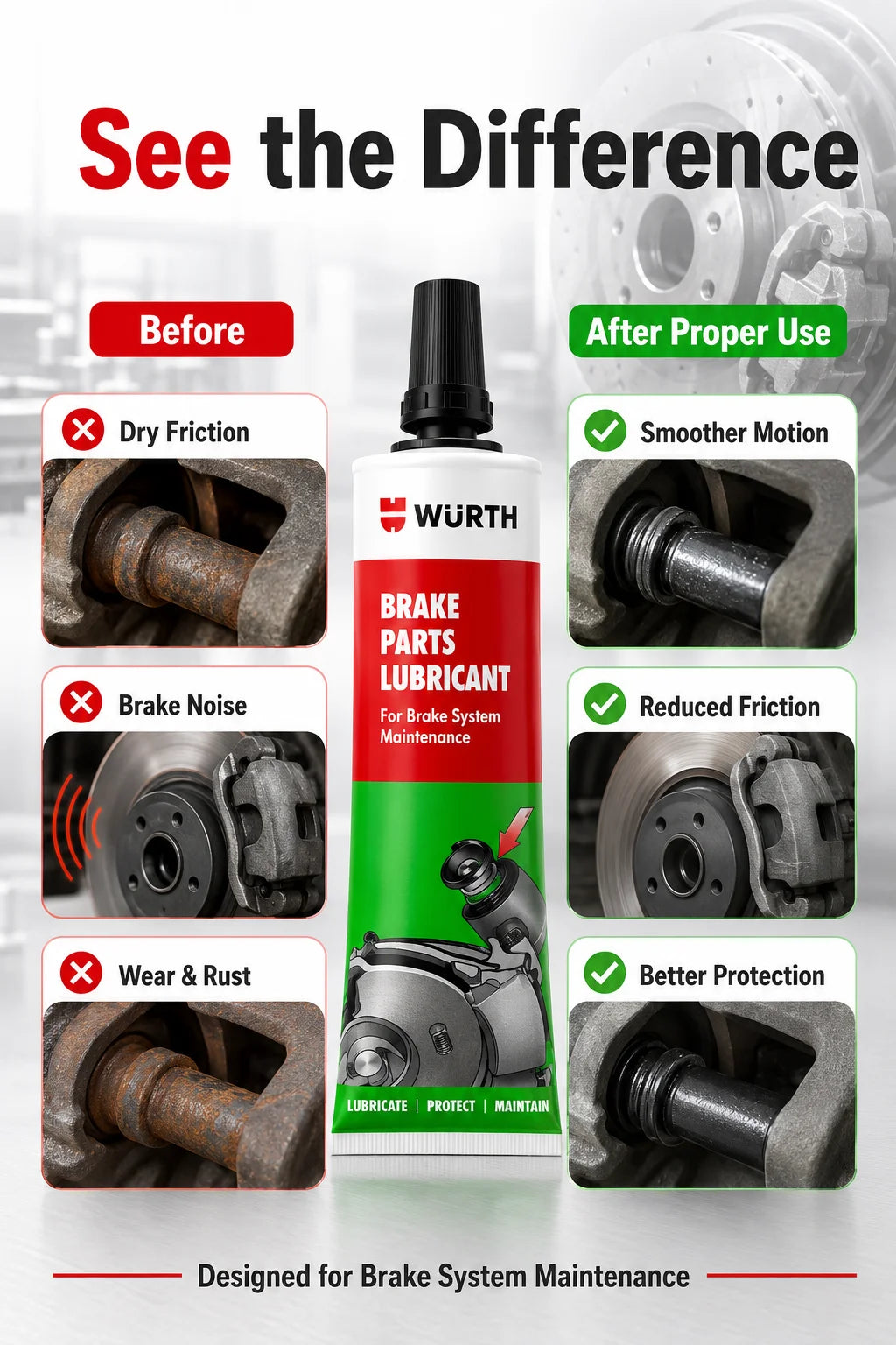 Lubrificante per Freni Wurth 10g, Grasso Resistente al Calore per Pinze Freno, Perni Guida, Pistoni, Uso Automobilistico
