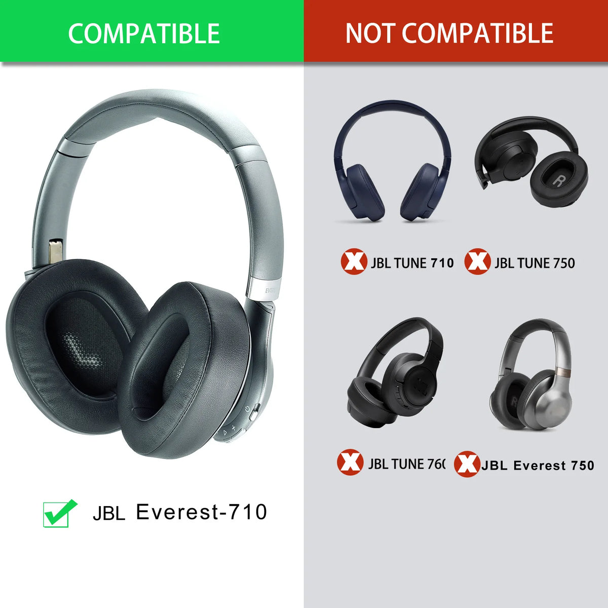 Cuscinetti di ricambio adatti per JBL Everest Everest 710BT Cuffie auricolari Cuscino Morbido proteico della pelle Memoria spugna Paraorecchie