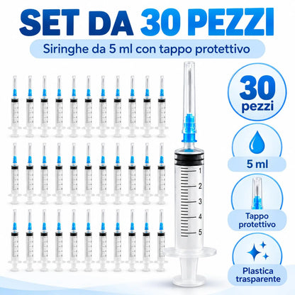 30PZ 5ml Siringhe in plastica riutilizzabili, Siringa Dosatrice per Alimentazione Piccoli Animali Domestici, Pittura Artistica, Colla Applicatore