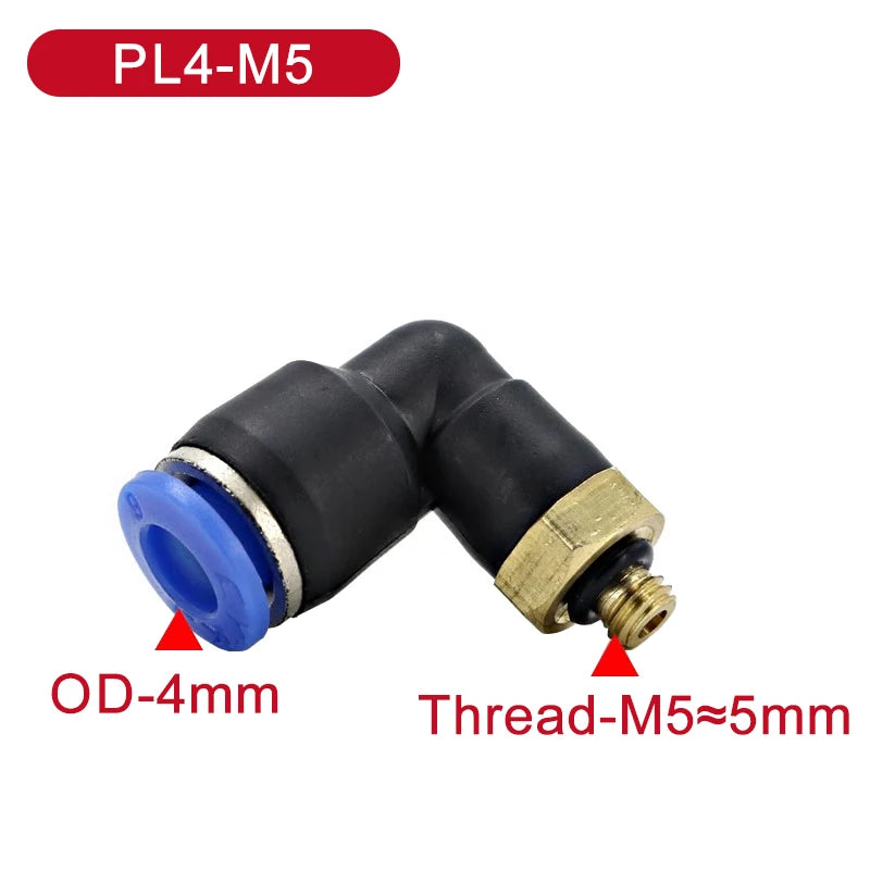Set di 5 connettori pneumatici a gomito con filettatura maschio da 1/8', 1/4', 3/8', 1/2' per tubi dell'aria da 4/6/8/10/12 mm