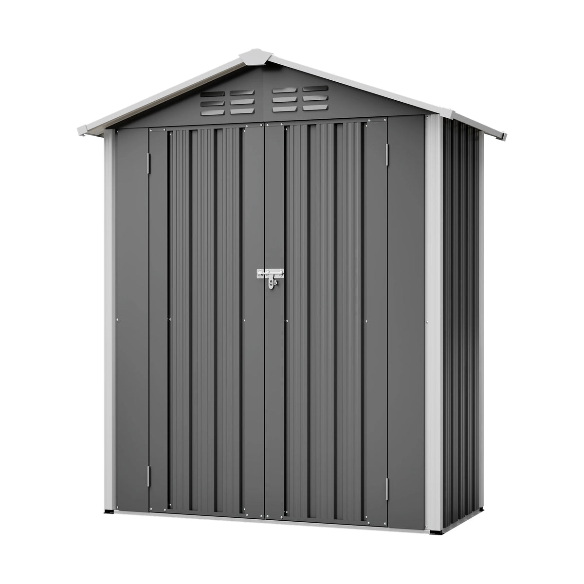 Casetta da Giardino in Metallo 5x2.6FT, Mini Capanno Multiuso per Esterni con Base e Porta Chiudibile a Chiave per Attrezzi, Cuccia per Animali, Bidone della Spazzatura, Cortile