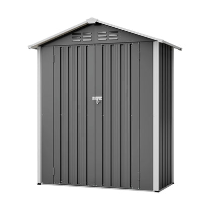 Casetta da Giardino in Metallo 5x2.6FT, Mini Capanno Multiuso per Esterni con Base e Porta Chiudibile a Chiave per Attrezzi, Cuccia per Animali, Bidone della Spazzatura, Cortile