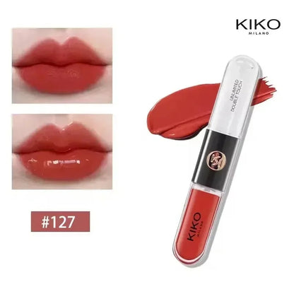 Rossetto Liquido KIKO Unlimited Double Touch, Lunga Durata, Non Sbiadisce, Non Appiccica, Lucidalabbra Volumizzante, Tonalità Milk Tea Bean Paste, Trucco Naturale