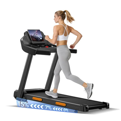 LONTEK SF20 Tapis roulant pieghevole con tre schermi più ampi e supporto, inclinazione del 15% e velocità massima di 12 km/h, 12 programmi preimpostati, capacità di carico di 180 kg