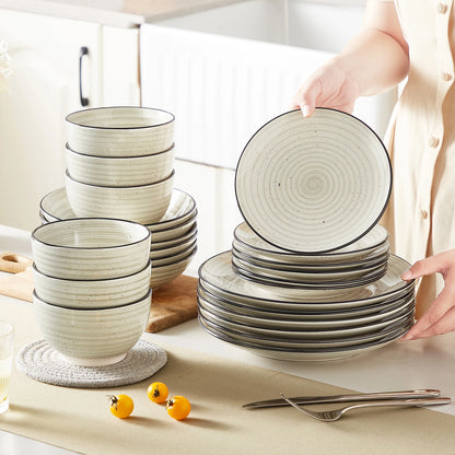 vancasso 24/48 pezzi piatti Beige set da pranzo set di stoviglie in ceramica spirale dipinta a mano con 6 piatti per la cena/Dessert/zuppa/ciotola