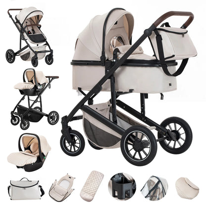 Lussuoso passeggino da viaggio portatile 3 in 1 Carrello pieghevole in alluminio ad alto paesaggio Carrozzina a quattro ruote per neonato