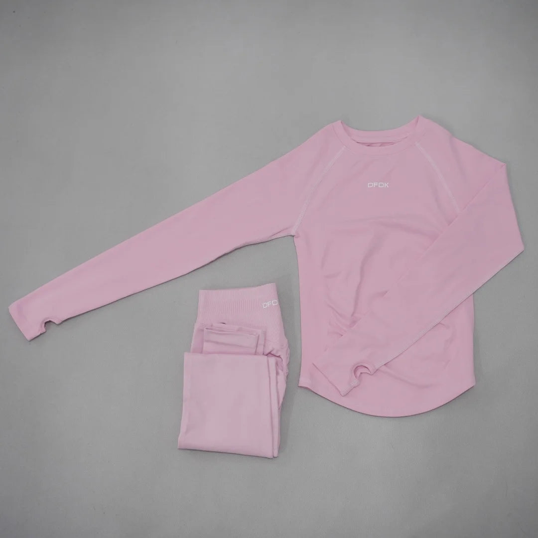 DFDK Set Yoga da Donna 2 Pezzi Senza Cuciture, Top a Maniche Lunghe Slim Fit e Leggings a Vita Alta, Traspirante e ad Asciugatura Rapida per Palestra, Corsa e Fitness