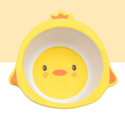 Set di stoviglie in fibra di bambù con pollo simpatico cartone animato: piatto, ciotola, forchetta, cucchiaio per uso domestico, pasti per bambini piccoli, svezzamento del bambino, quotidiano