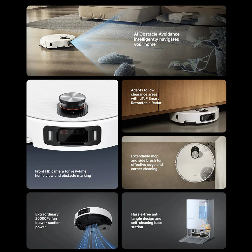 Versione Globale Xiaomi Robot Vacuum 5 Pro Video HD Chiamate Unidirezionali Aspirazione 20000Pa Aspirapolvere Anti-groviglio Senza Problemi Stazione Base Autopulente Mop Estensibile e Spazzola Laterale Controllo Intelligente