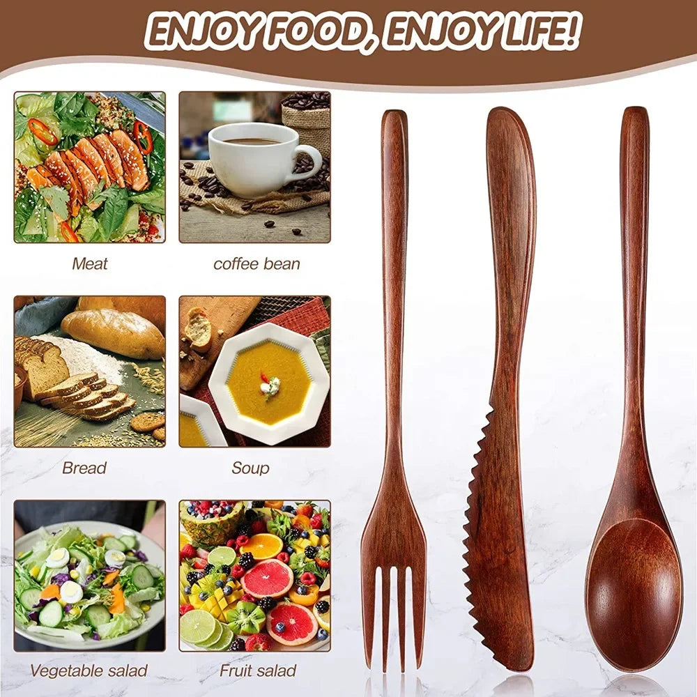 24/12 Pezzi Cucchiaio di Legno Cucchiaio da Zuppa e Forchetta Stoviglie Set di Cucchiai con Mestolo Ellipse Naturale Prodotti Ecologici Cucchiai per Cucinare
