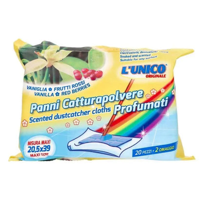 Generico L’Unico Panni Catturapolvere Profumati Vaniglia e Frutti Rossi – 5 Pacchi da 20 Pezzi – Elettrostatici e Profumati, Misura Maxi 20,5x39 cm – Cattura Polvere e Profuma la Casa