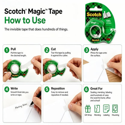 Nastro Adesivo Invisibile Originale 3M Scotch 810 con Dispenser e Rotolo di Ricambio 19mmx33m per Ufficio e Scuola