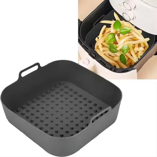 Teglia in Silicone da 20CM per Friggitrice ad Aria, Pad per Barbecue, Piatto per Forno, Stampo per Cottura, Contenitore per Alimenti Sicuro e Riutilizzabile, Padella Quadrata per Friggitrice ad Aria