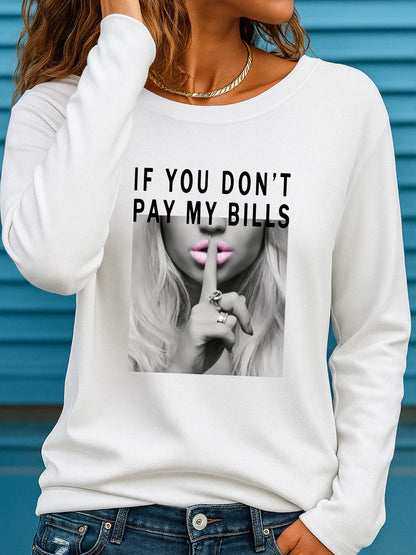 T-shirt da donna in 100% cotone, modello slim, a maniche lunghe, top bianco sottile, maglietta da donna