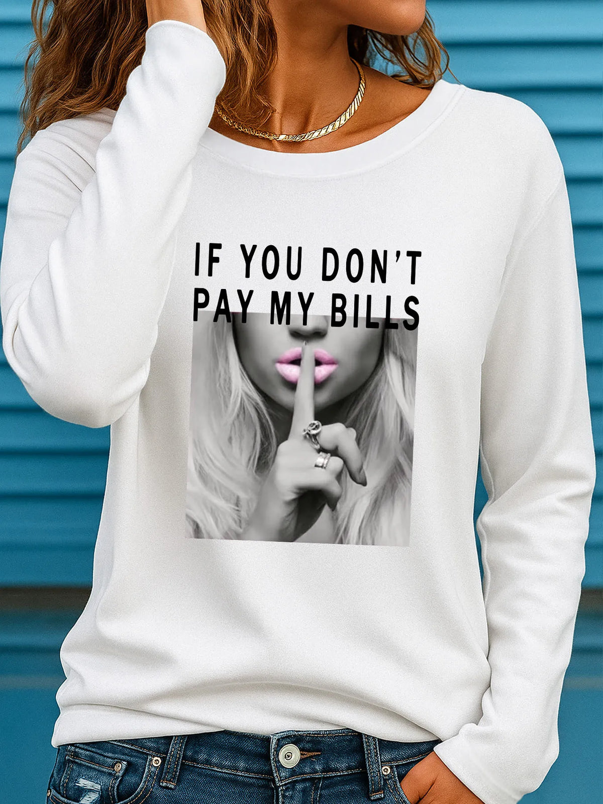 T-shirt da donna in 100% cotone, modello slim, a maniche lunghe, top bianco sottile, maglietta da donna