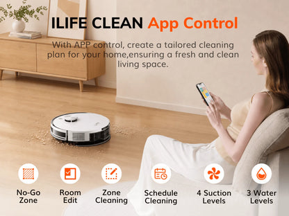 Robot Aspirapolvere ILIFE A30 Pro con Stazione di Svuotamento Automatico, Forte Aspirazione 5000Pa, Navigazione LDS, 180 Minuti di Autonomia, Funzione 2-in-1 Lavaggio e Spazzamento, Controllo APP, Pulizia di Pavimenti e Tappe