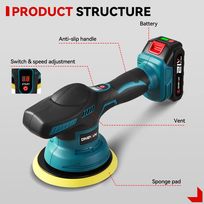 ONEVAN Lucidatrice per auto elettrica 8 marce 7800 giri/min Cordless Auto Car Lucidatura Ceretta Utensile elettrico rotante per Makita 18V Batteria Spille