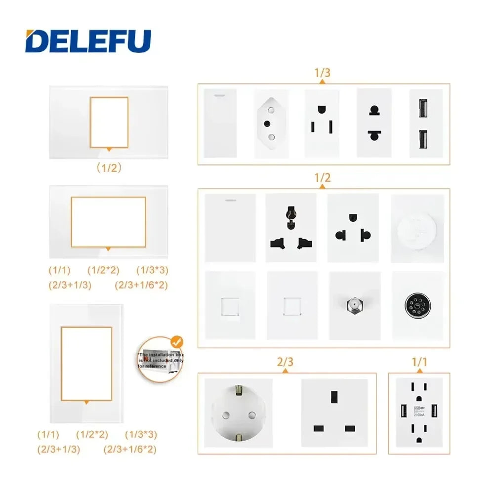 DELEFU Modulo Presa Combinabile Tipo-C Brasile - Uso Domestico - Nero - Assemblaggio Fai-da-te - Presa con Interruttore per Ricarica Rapida USB Tipo-C
