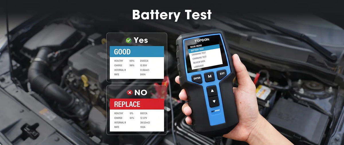 TOPDON BT200 Tester batteria portatile Strumenti di test di avviamento di ricarica per auto 12V Monitor batteria diagnostica automobilistica 100-2000CCA