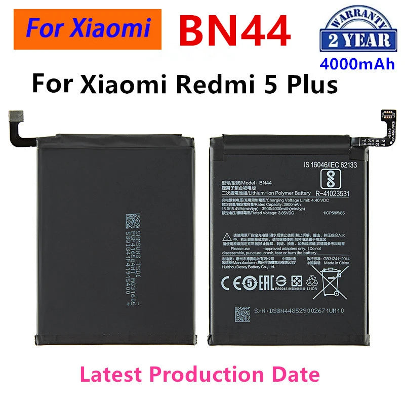 Batteria originale al 100% BN44 da 4000 mAh per Xiaomi Redmi 5 Plus, batteria di ricambio di alta qualità per telefono