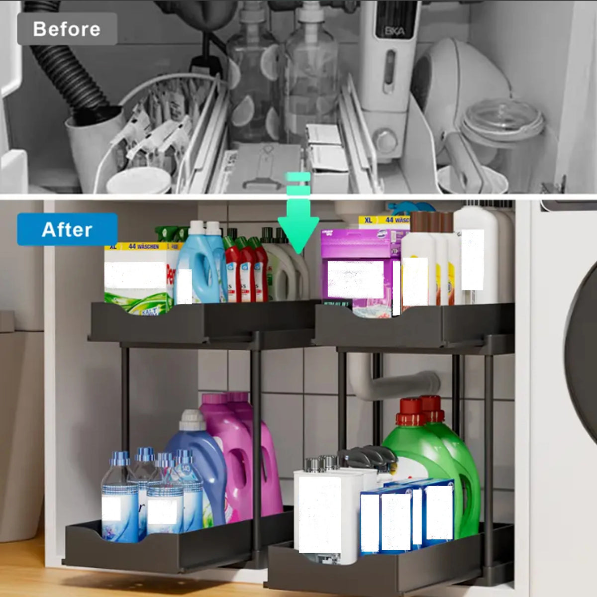 Nuovo Organizzatore Sottolavello a 2 Livelli, Ripiano Scorrevole Estraibile, Scaffale Multifunzione per Cucina e Bagno, Organizzatore Salvaspazio per Armadietti