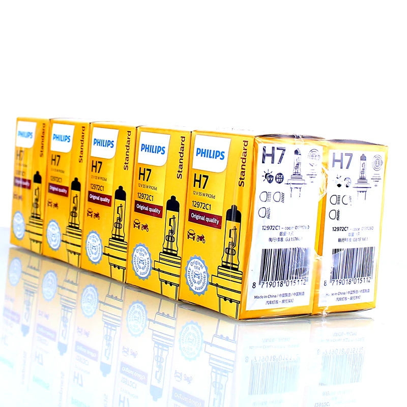 Philips 10 Lampade Vision H7 12V 55W PX26d, Faro Alogeno Originale per Auto 3200K, Lampadina Standard di Ricambio Genuina 12972C1