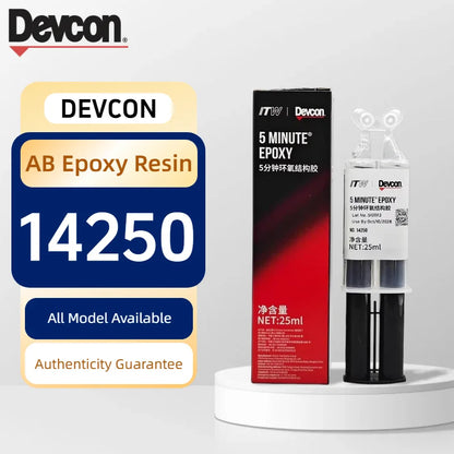 Adesivo Epossidico Devcon 14250 a Rapida Polimerizzazione in 5 Minuti, Colla Bicomponente AB 25ml per Riparazioni su Metallo, Vetro, Ceramica e Legno