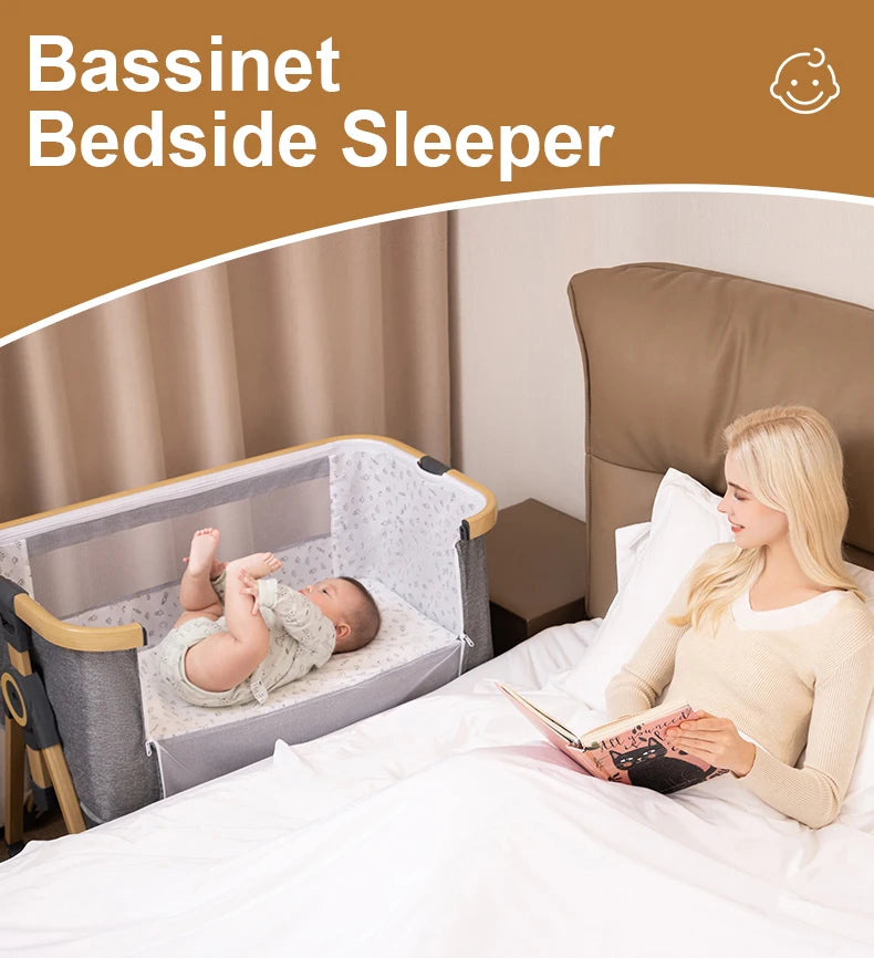 Lettino 3 in 1 Culla Comodino Culla Box per bambini 0-3 anni bambino multifunzione pieghevole e sollevabile Con zanzariera e ruota