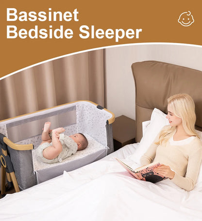 Lettino 3 in 1 Culla Comodino Culla Box per bambini 0-3 anni bambino multifunzione pieghevole e sollevabile Con zanzariera e ruota
