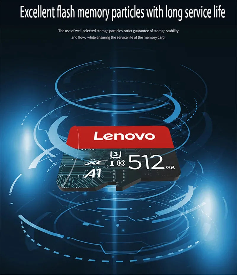 Scheda di memoria SD Lenovo ad alta velocità, 1 TB, 512 GB, scheda di memoria flash TF, 128 GB, 64 GB, classe 10, U3, per registrazione in 4K, resistente agli urti, per fotocamere, tablet e console.
