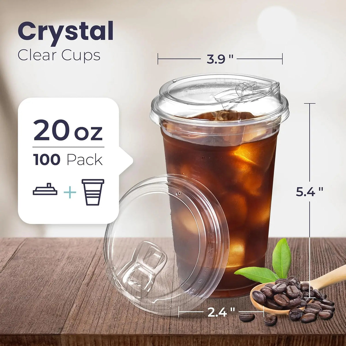 Confezione da 100 bicchieri di plastica trasparenti da 12/16/20/24 once, con coperchi a beccuccio senza cannuccia, bicchieri usa e getta per caffè, con coperchi, ideali per caffè freddo.