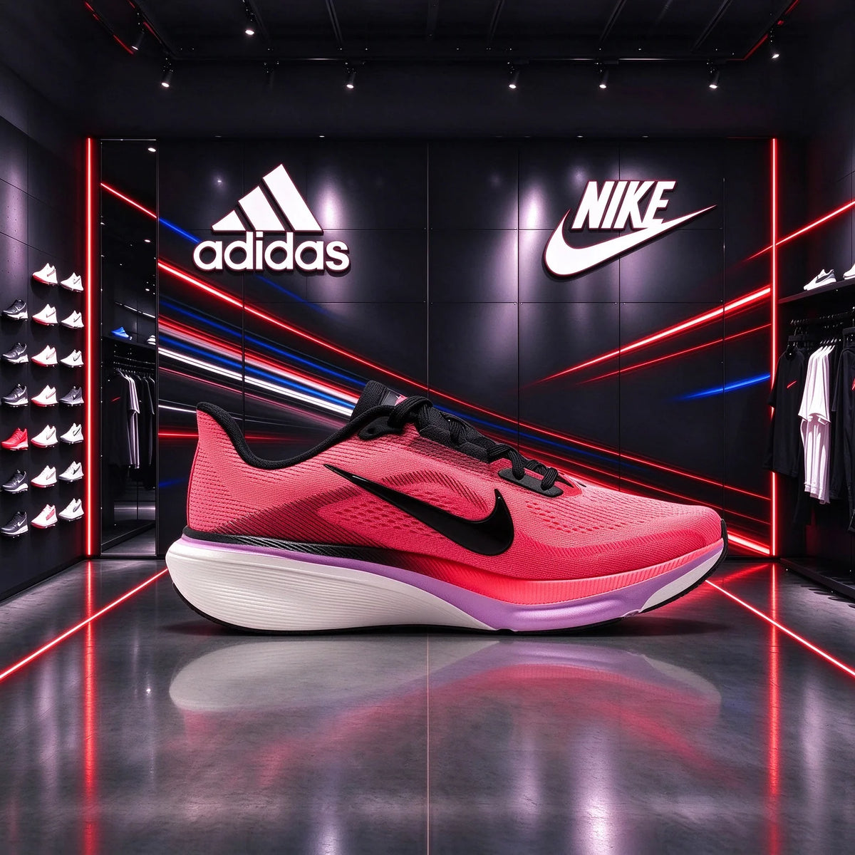Scarpe da città Nike Low-Top, colore rosso acceso, tomaia in tessuto Flyknit, ammortizzate, resistenti e traspiranti, modello IB1881-602.