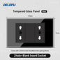 DELEFU Presa a Muro in Vetro Temperato Nero con USB Type-C per Ricarica Rapida, Interruttore Schuko, TV Sat, Telefono, Campanello, Italia/Cile