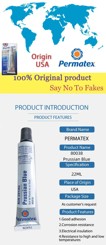 Permatex 80038 Prussian Blue Fitting Compound 0.75 oz Pasta Non Essiccante per Cuscinetti, Valvole, Ingranaggi, Utensili per Motori Automobilistici