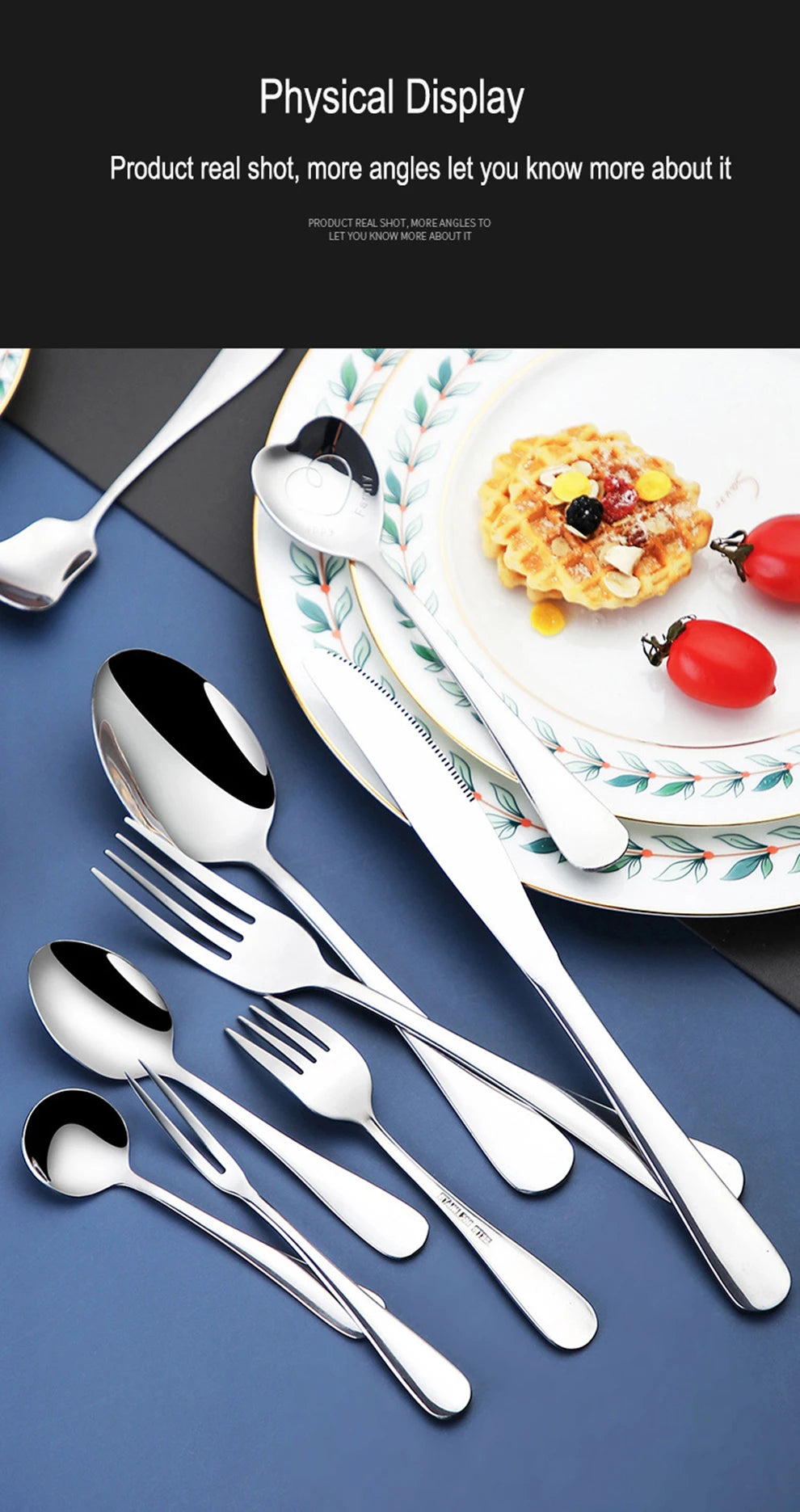 Set di posate da 24 pezzi in acciaio inossidabile, set di stoviglie, cucchiaio e forchetta, coltello, forchetta, cucchiaio da dessert, cucchiaio da tè
