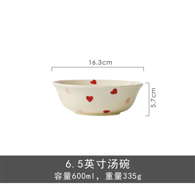 Set di stoviglie in ceramica a forma di cuore, piatto piano, insalatiera di riso, tazza da caffè, amore giapponese, regalo caldo per San Valentino
