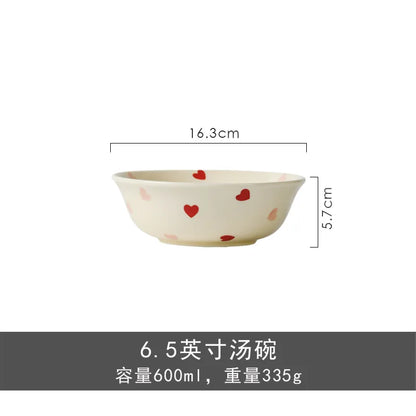 Set di stoviglie in ceramica a forma di cuore, piatto piano, insalatiera di riso, tazza da caffè, amore giapponese, regalo caldo per San Valentino