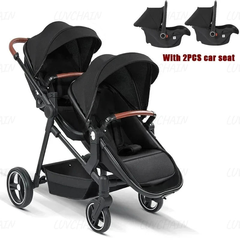 Passeggino Doppio per Bambini da Esterno, Multifunzionale 3-in-1, con Due Seggiolini Auto per Bambini