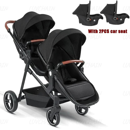 Passeggino Doppio per Bambini da Esterno, Multifunzionale 3-in-1, con Due Seggiolini Auto per Bambini