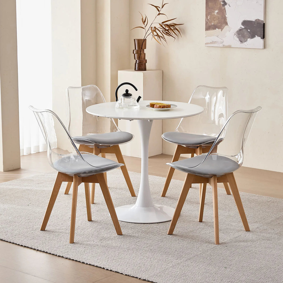 Set di 4 sedie da pranzo trasparenti gambe in legno sedia moderna e confortevole in PU per cucina camera da letto soggiorno mobili da cucina per la casa