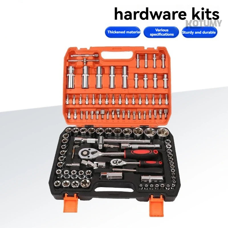 Set di chiavi a bussola da 108 pezzi, kit di chiavi a cricchetto da 1/4" 3/8" 1/2", set di attrezzi per riparazione auto e manutenzione domestica con custodia