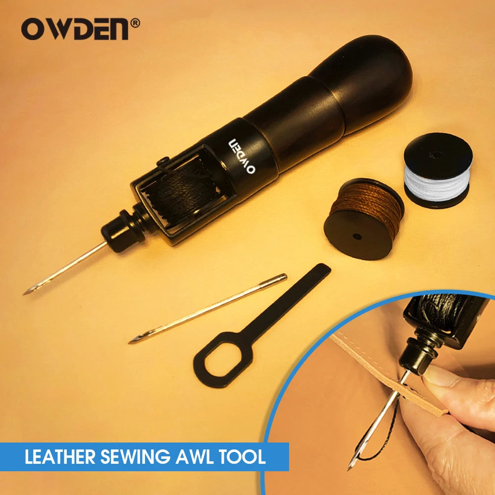 OWDEN Strumento per punteruolo per cucire in pelle con filo per cucire e ago Strumenti per calzolaio Strumento per punteruolo per punture Kit per cucito in pelle con cuciture veloci