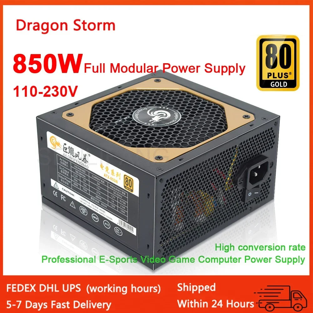 Full Modular ATX 850W 80Plus Gold 20 + 4Pin 12V Professional E-Sports Video Game Computer PSU per PC Desktop Power Supply