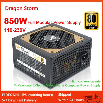 Full Modular ATX 850W 80Plus Gold 20 + 4Pin 12V Professional E-Sports Video Game Computer PSU per PC Desktop Power Supply