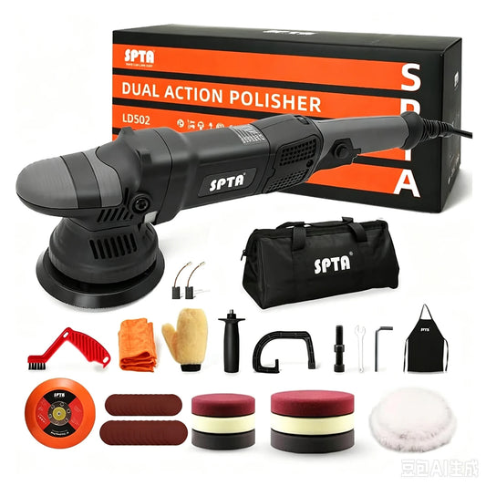 SPTA 5 pollici 780W lucidatrice a doppia azione tampone automatico a velocità variabile con spazzola per pulizia set di tamponi per lucidatura in spugna di lana