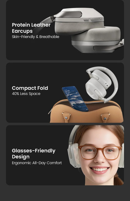 HAYLOU S40 ANC Cuffie wireless Bluetooth 6.0 Audio ad alta risoluzione Cuffie over Ear Auricolari ibridi con cancellazione attiva del rumore da 50 dB